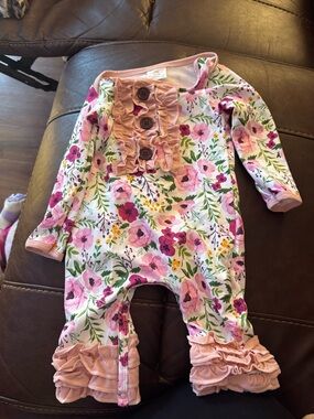 Pink Floral Ruffle Baby Romper